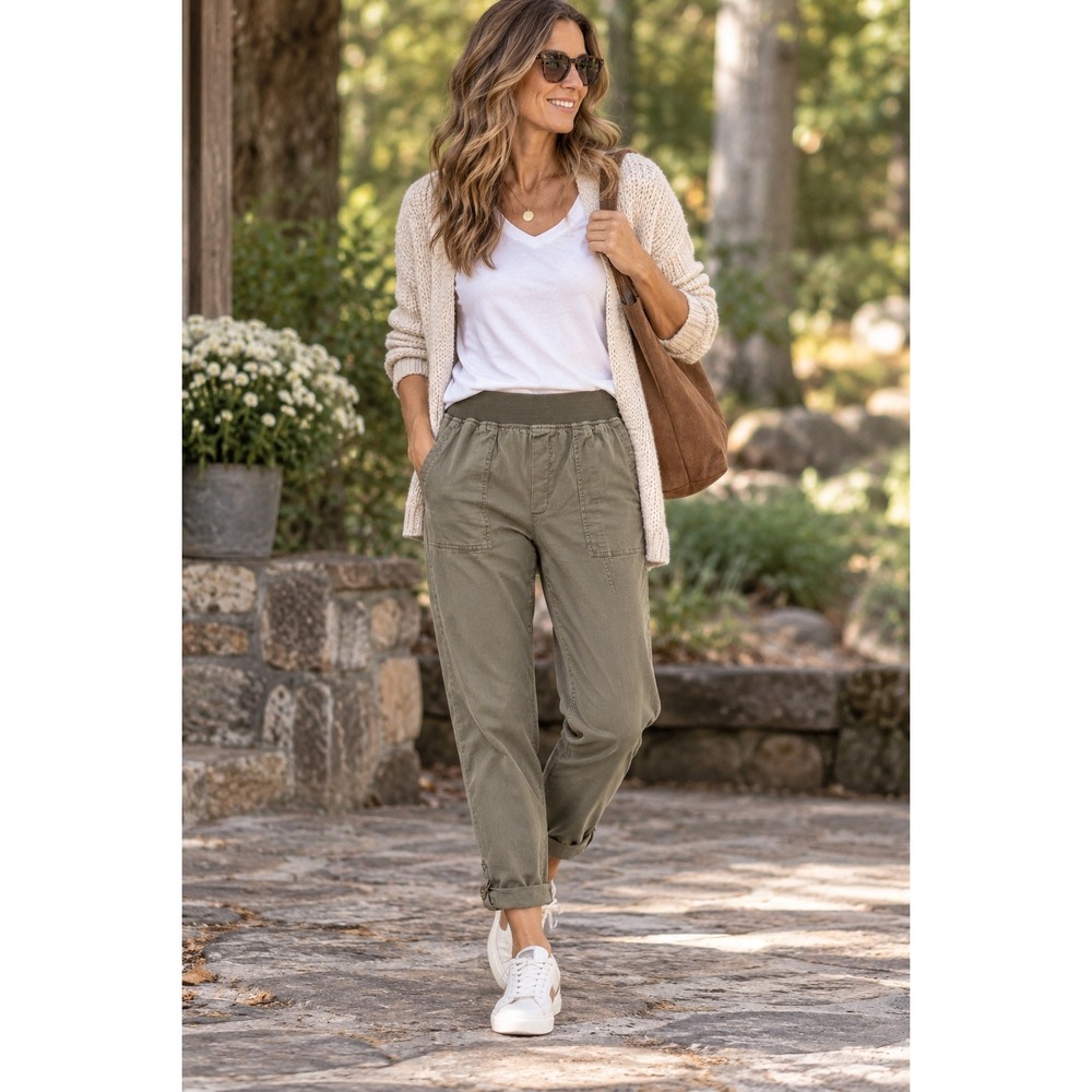 Soft Surroundings Olive Green Utility Jogger Pants 2CY73 Medium Lyocell Blend